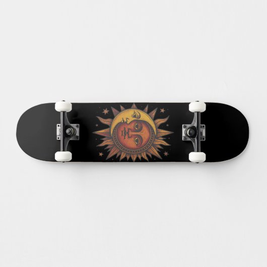 Retro Sun and Moon Unisex Skateboard (Horizontal)