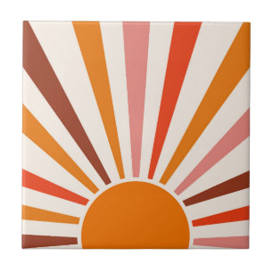 Retro Sun Burst Sonnenuntergang Orange Gelb Rosa Fliese