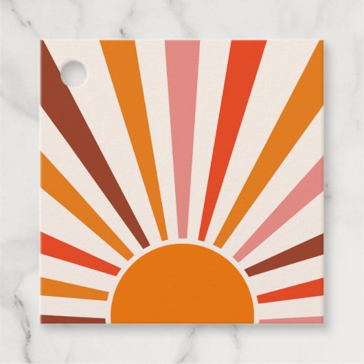 Retro Sun Burst Sonnenuntergang Orange Gelb Rosa Geschenkanhänger (Vorderseite)
