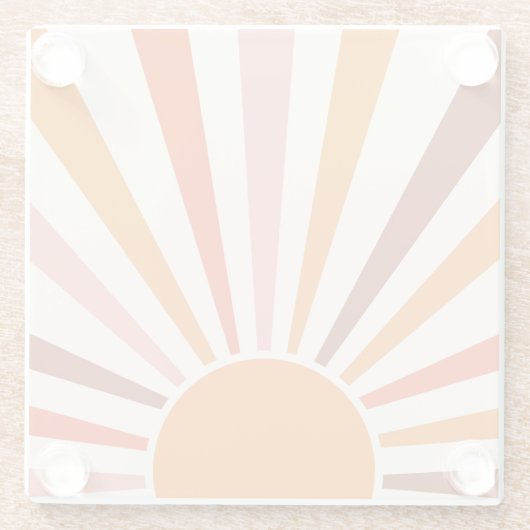 Retro Sun Burst Sonnenuntergang Orange Gelb Rosa Glasuntersetzer (Rückseite)