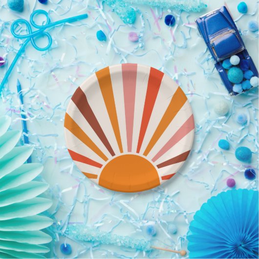 Retro Sun Burst Sonnenuntergang Orange Gelb Rosa Pappteller (Party)