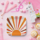 Retro Sun Burst Sonnenuntergang Orange Gelb Rosa Pappteller (Party)