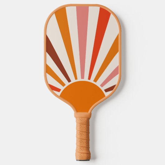 Retro Sun Burst Sonnenuntergang Orange Gelb Rosa Pickleball Schläger (Vorderseite)
