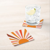 Retro Sun Burst Sonnenuntergang Orange Gelb Rosa Rechteckiger Pappuntersetzer (Vor Ort)