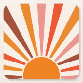 Retro Sun Burst Sonnenuntergang Orange Gelb Rosa Rechteckiger Pappuntersetzer (Vorderseite)