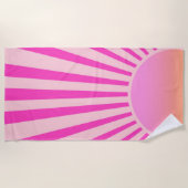 Retro Sun Burst Sunset Sunrise Hot Pink Ombre Strandtuch (Vorderseite)