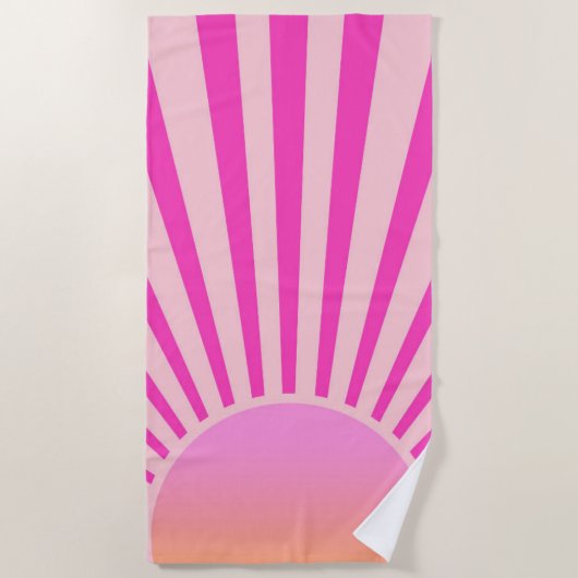 Retro Sun Burst Sunset Sunrise Hot Pink Ombre Strandtuch (Vorderseite)