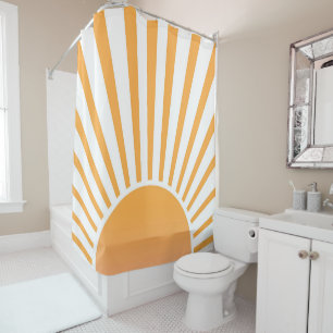 Retro Sun Burst Sunset Sunrise Orange Duschvorhang
