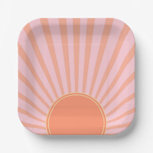 Retro Sun Burst Sunset Sunrise Pastell Pink Pappteller