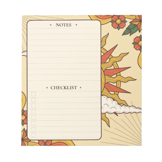 Retro Sun | Daily Notes and Checklist Notepad Notizblock (Vorderseite)