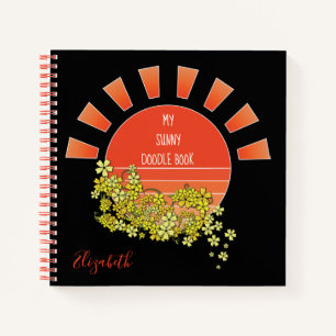 Retro Sun Doodle Personalisiertes Sketchbook Black Notizblock