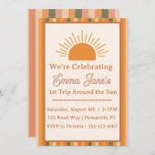 Retro Sun - Erste Reise um die Sonne Einladung (Vorne/Hinten)