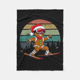 Retro Sun Gingerbread Mann Skifahren Weihnachtsman Fleecedecke