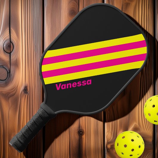 Retro Sun Glow Streifen mit Namen Pickleball Schläger