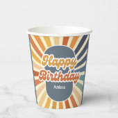 Retro Sun Groovy Wave Happy Birthday Pappbecher (Rückseite)