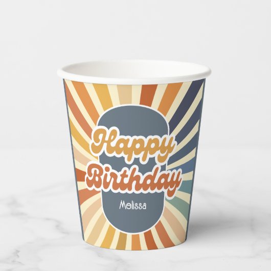 Retro Sun Groovy Wave Happy Birthday Pappbecher (Vorderseite)