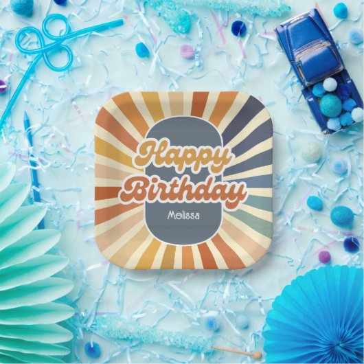Retro Sun Groovy Wave Happy Birthday Pappteller (Party)