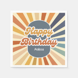 Retro Sun Groovy Wave Happy Birthday Serviette