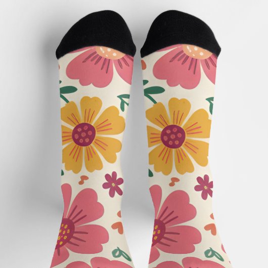 Retro Sun-Kissed Bloom & Hearts Pattern Socken (Oben)