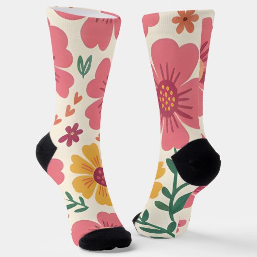 Retro Sun-Kissed Bloom & Hearts Pattern Socken (Gewinkelt)