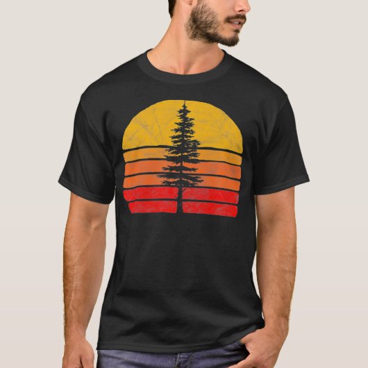 Retro Sun Minimalistische Pine Tree Silhouette T-Shirt (Vorderseite)