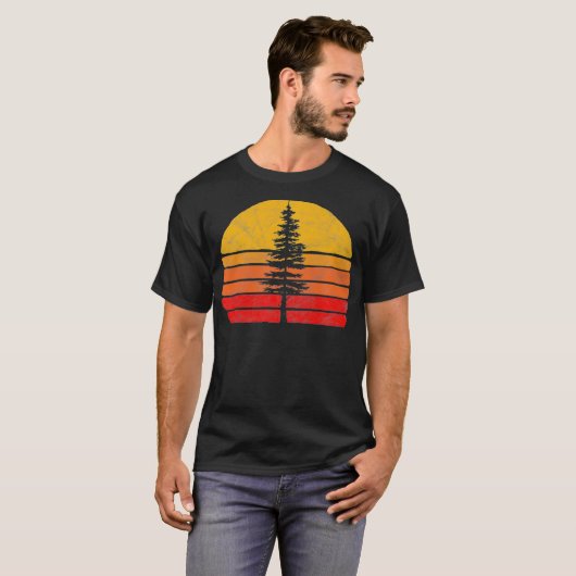 Retro Sun Minimalistische Pine Tree Silhouette T-Shirt (Vorne ganz)