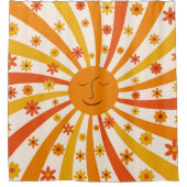 Retro Sun mit Hippie-Blume Sonnenschein Duschvorhang (Vorderseite)