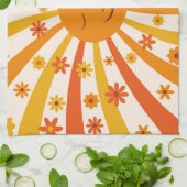 Retro Sun mit Hippie-Blume Sonnenschein Geschirrtuch (Gefaltet)