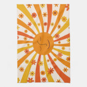 Retro Sun mit Hippie-Blume Sonnenschein Geschirrtuch (Vertikal)