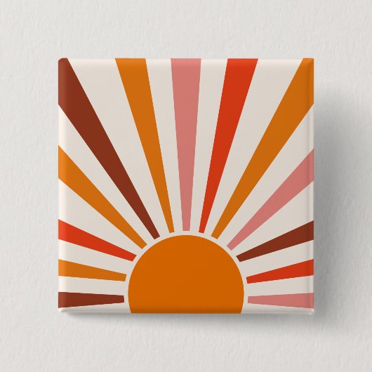 Retro Sun Rays Burset Orange Yellow Red Button (Vorderseite)