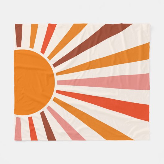 Retro Sun Rays Burset Orange Yellow Red Fleecedecke (Vorderseite (Horizontal))