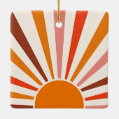 Retro Sun Rays Burset Orange Yellow Red Keramikornament (Rückseite)