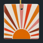 Retro Sun Rays Burset Orange Yellow Red Keramikornament<br><div class="desc">Die Retro-Sonne brach in warmen Rosa-,  Braun- und Orangetönen aus. Retro moderne orangefarbene Sonnenstrahlen,  Morgensonne geometrische abstrakte Kunst.</div>