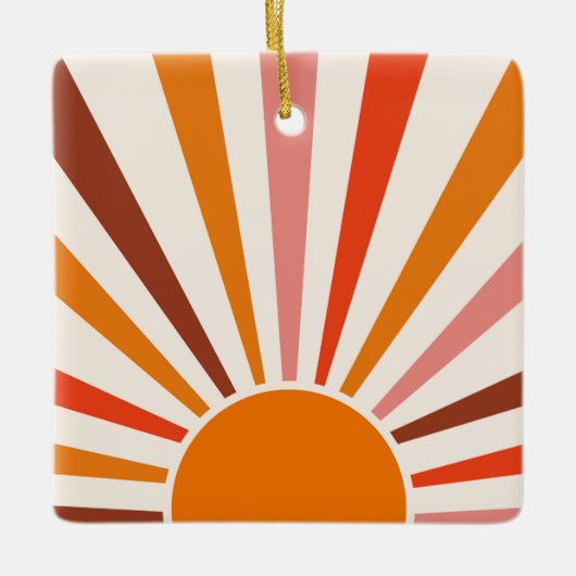Retro Sun Rays Burset Orange Yellow Red Keramikornament (Vorderseite)