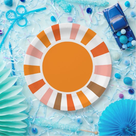 Retro Sun Rays Burset Orange Yellow Red Pappteller (Party)