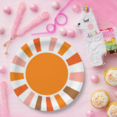 Retro Sun Rays Burset Orange Yellow Red Pappteller (Party)