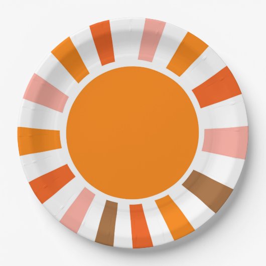 Retro Sun Rays Burset Orange Yellow Red Pappteller (Vorderseite)
