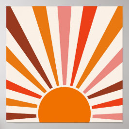 Retro Sun Rays Burset Orange Yellow Red Poster