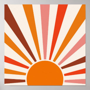 Retro Sun Rays Burset Orange Yellow Red Poster