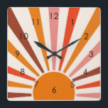 Retro Sun Rays Burset Orange Yellow Red Quadratische Wanduhr<br><div class="desc">Die Retro-Sonne brach in warmen Rosa-,  Braun- und Orangetönen aus. Retro moderne orangefarbene Sonnenstrahlen,  Morgensonne geometrische abstrakte Kunst.</div>