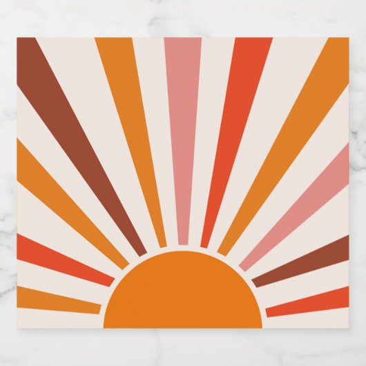 Retro Sun Rays Burset Orange Yellow Red Schaumweinetikett (Einzelnes Label)