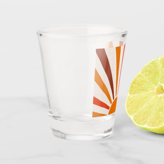 Retro Sun Rays Burset Orange Yellow Red Schnapsglas (Links)