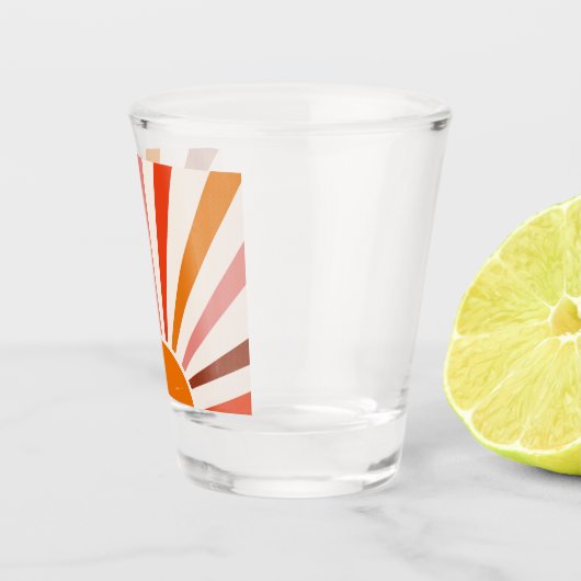 Retro Sun Rays Burset Orange Yellow Red Schnapsglas (Rechts)