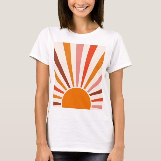 Retro Sun Rays Burset Orange Yellow Red T-Shirt (Vorderseite)