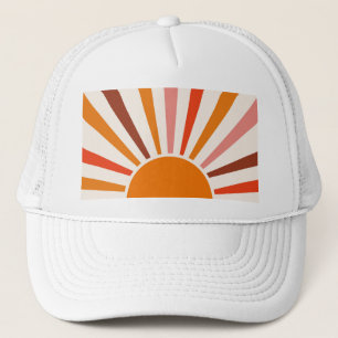 Retro Sun Rays Burset Orange Yellow Red Truckerkappe