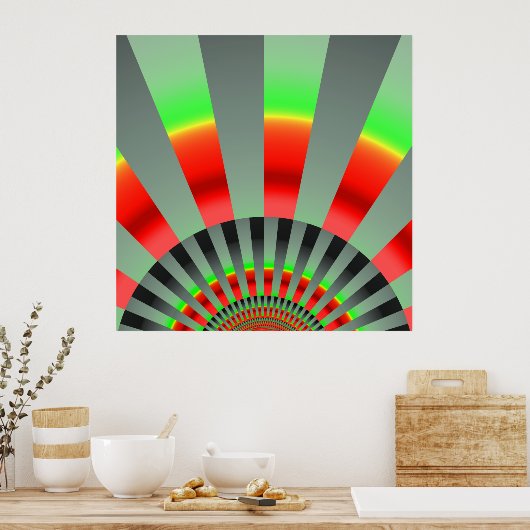 Retro Sun Rays Burset Rot Gelb Grün Poster (Küche)