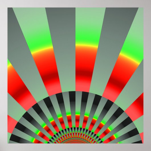 Retro Sun Rays Burset Rot Gelb Grün Poster (Vorne)