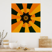 Retro Sun Rays Bursett schwarz orange gelb Poster (Küche)