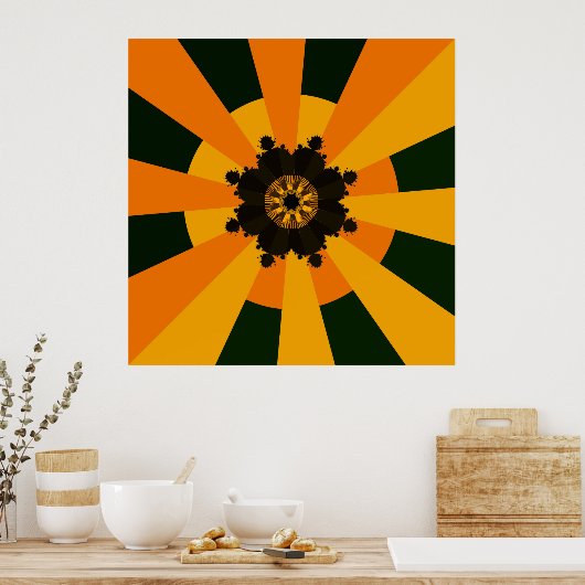 Retro Sun Rays Bursett schwarz orange gelb Poster (Küche)