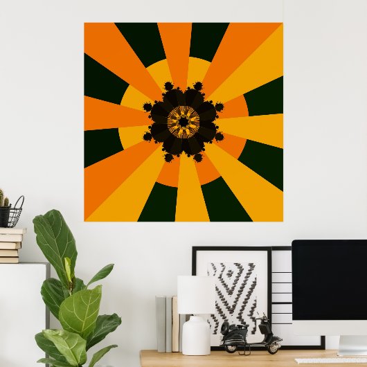 Retro Sun Rays Bursett schwarz orange gelb Poster (Heimbüro)